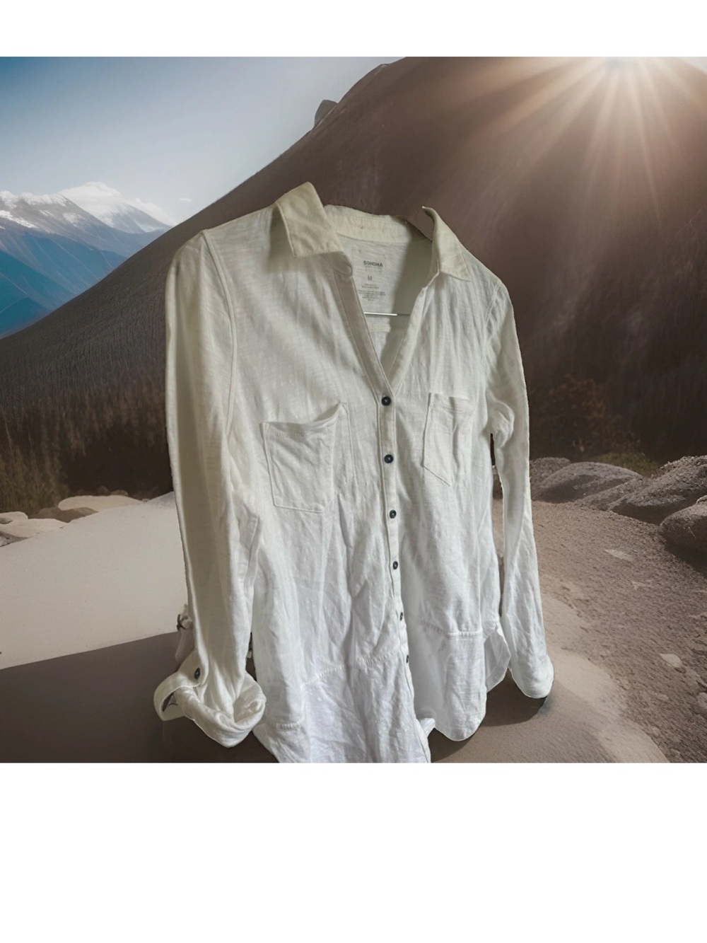 Sonoma Goods For Life Women’s White Cotton Woven Collared Button-Up Shirt M